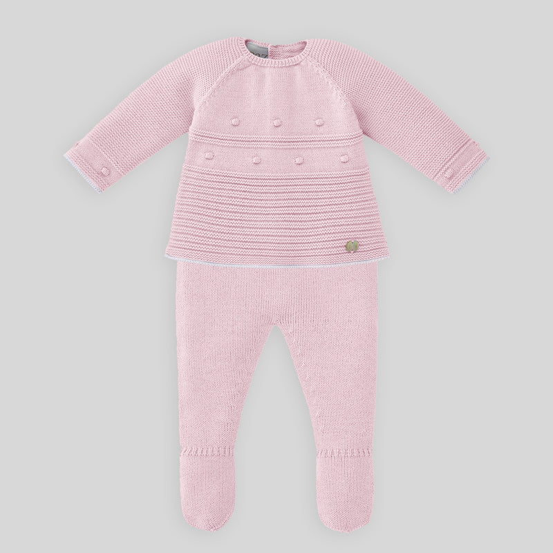 Set Knit Newborn Sweater Pant & Hat - Chalk Pink/White