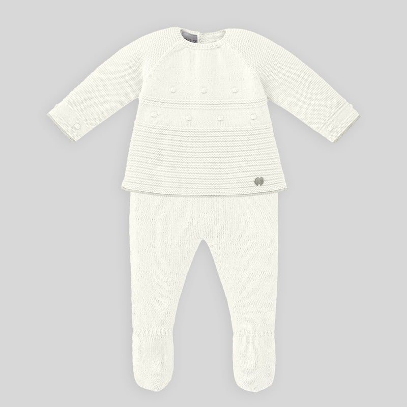 Set Knit Newborn Sweater Pant & Hat - Cream