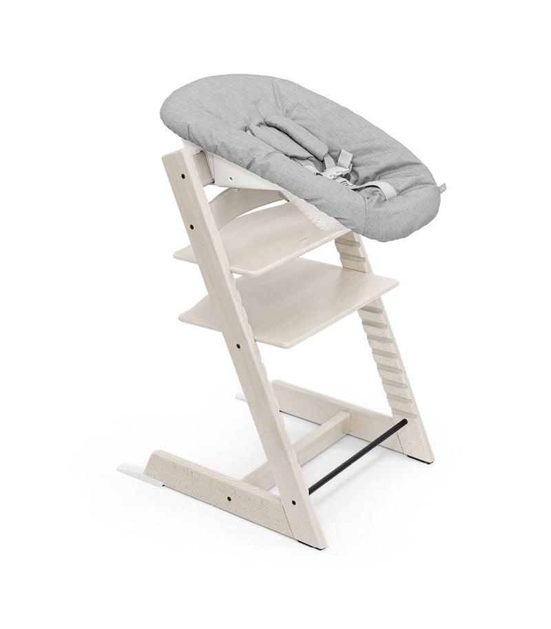 Tripp Trapp High Chair & Cushion With Tray - Whitewash Nordic Grey Display