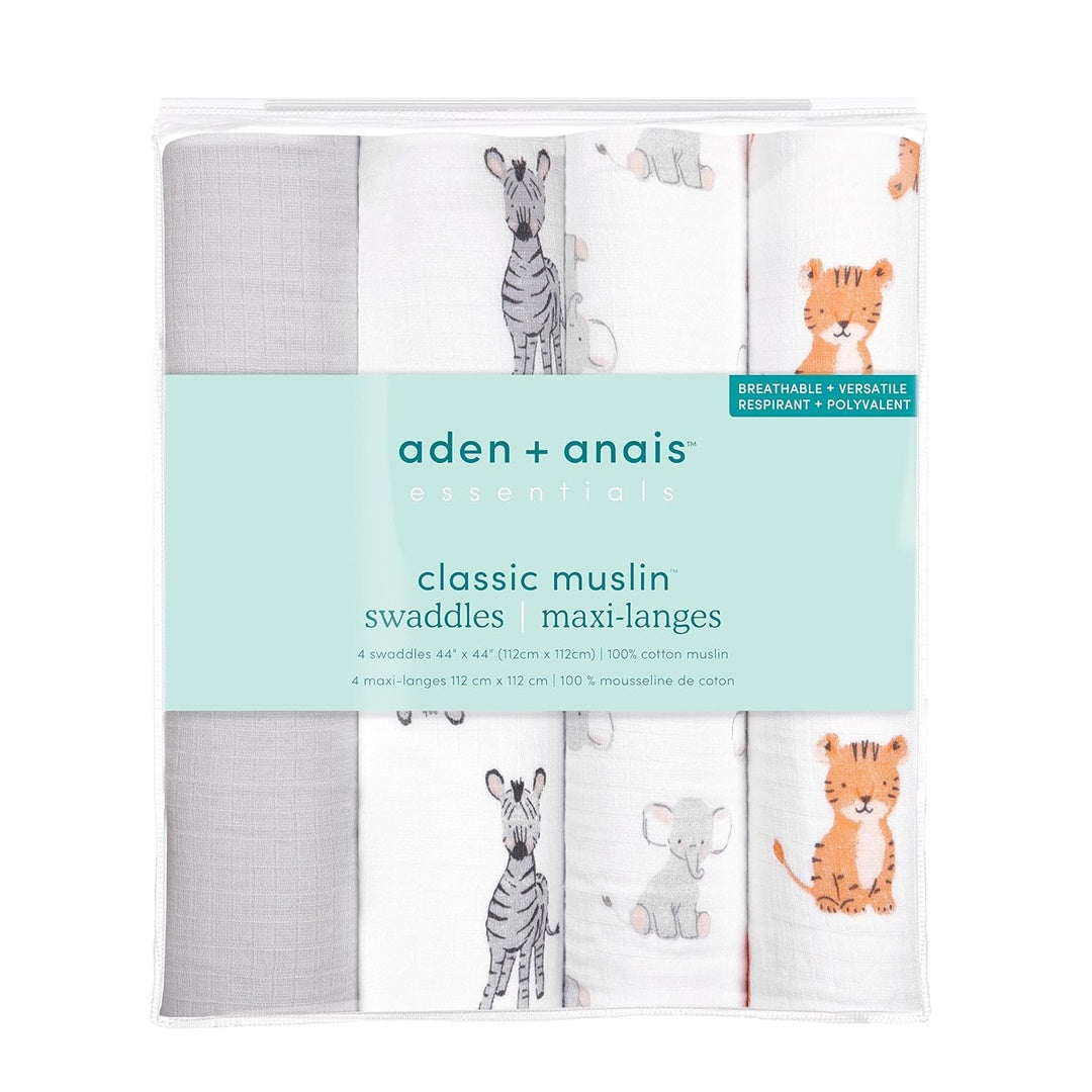 Aden + Anais - 4Pk Muslin Swaddles, Safari Babes