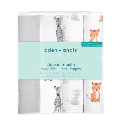 Aden + Anais - 4Pk Muslin Swaddles, Safari Babes