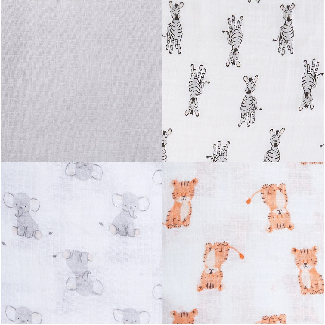 Aden + Anais - 4Pk Muslin Swaddles, Safari Babes