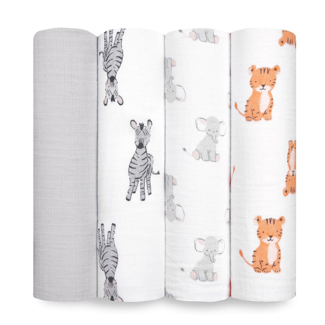 Aden + Anais - 4Pk Muslin Swaddles, Safari Babes