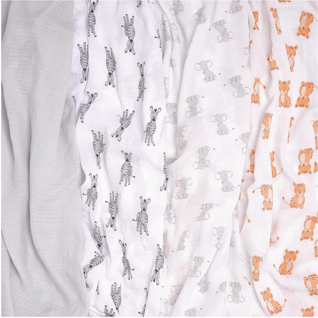 Aden + Anais - 4Pk Muslin Swaddles, Safari Babes