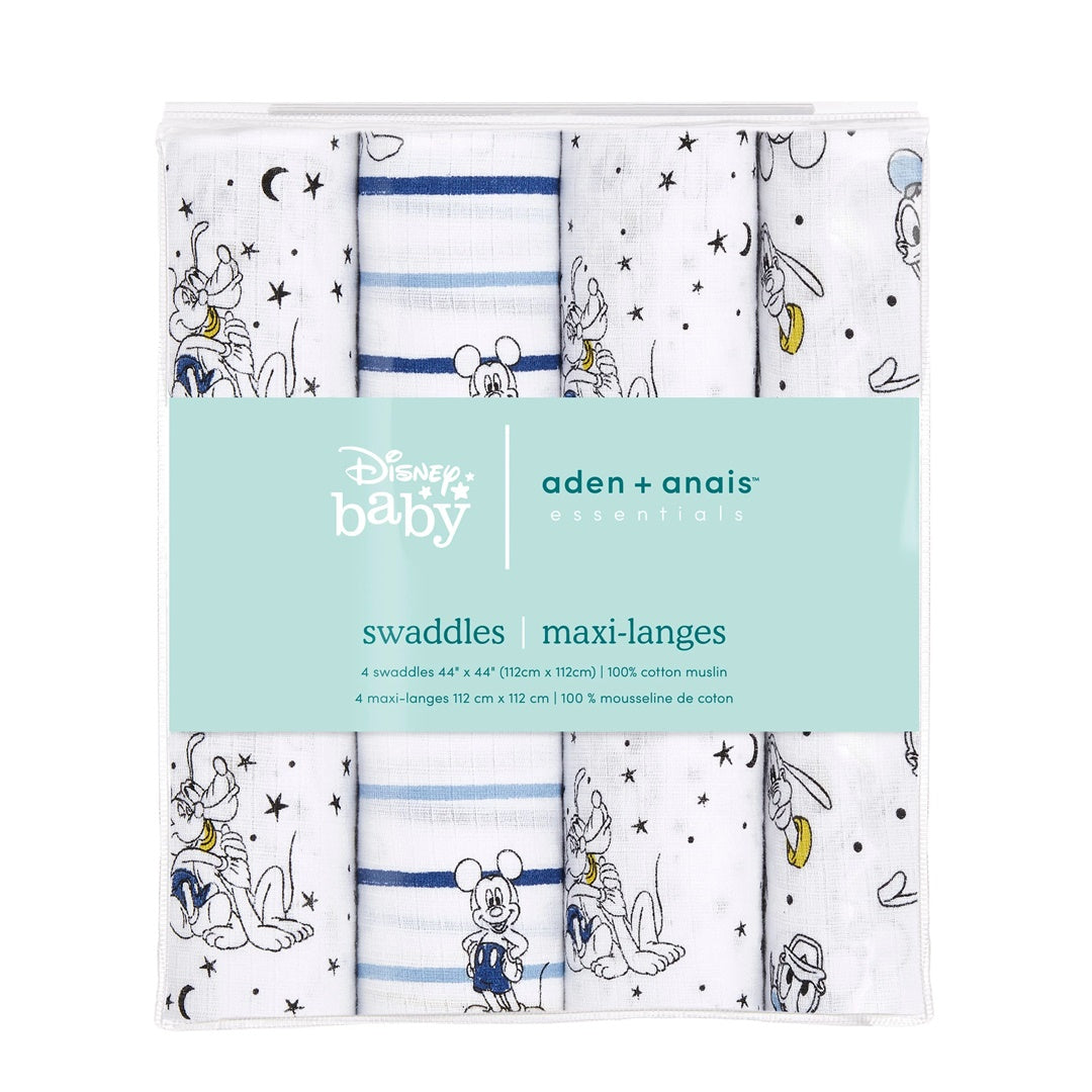 Aden + Anais - 4 Pk Muslin Swaddles, Mickey Stargazer