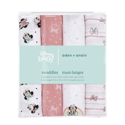 Aden + Anais - 4Pk Muslin Swaddles, Minnie Mouse Rainbows