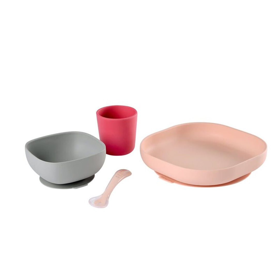 Beaba Silicone Suction Meal Set - Set of 4 - Rose