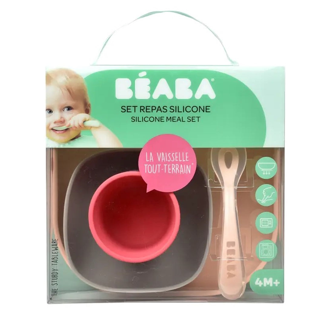 Beaba Silicone Suction Meal Set - Set of 4 - Rose