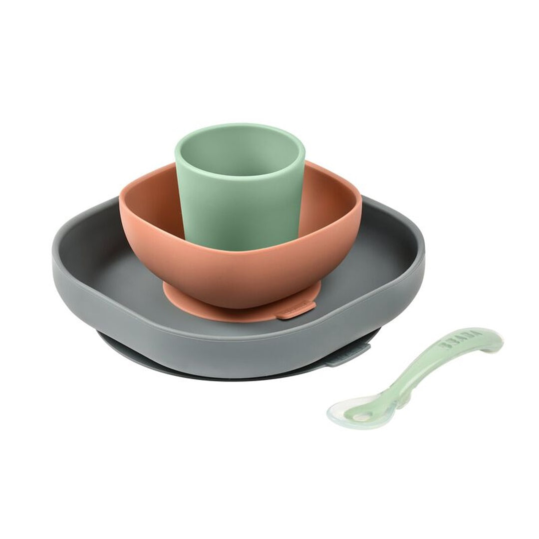 Beaba Beaba Silicone Suction Meal Set - Set of 4 - Mineral
