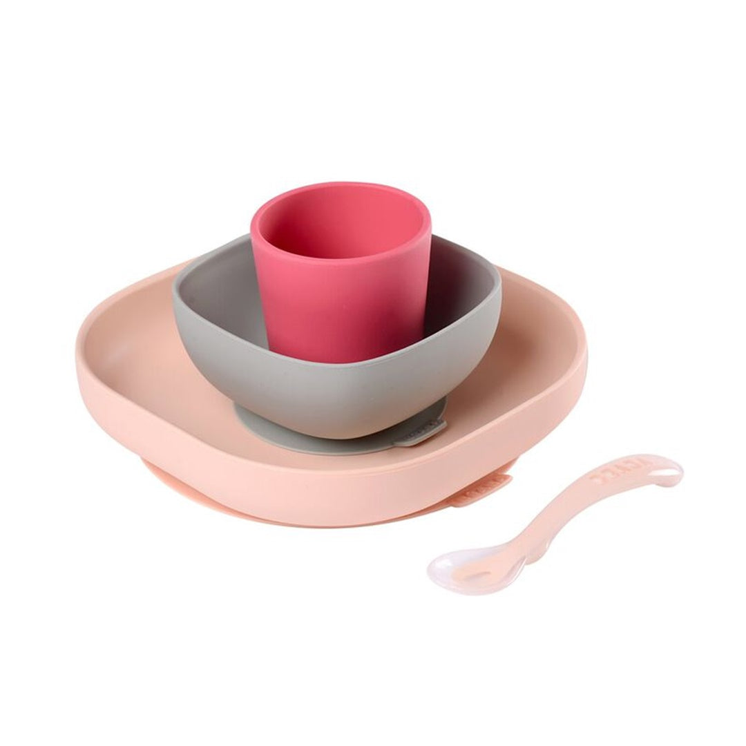 Beaba Silicone Suction Meal Set - Set of 4 - Rose