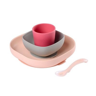 Beaba Silicone Suction Meal Set - Set of 4 - Rose