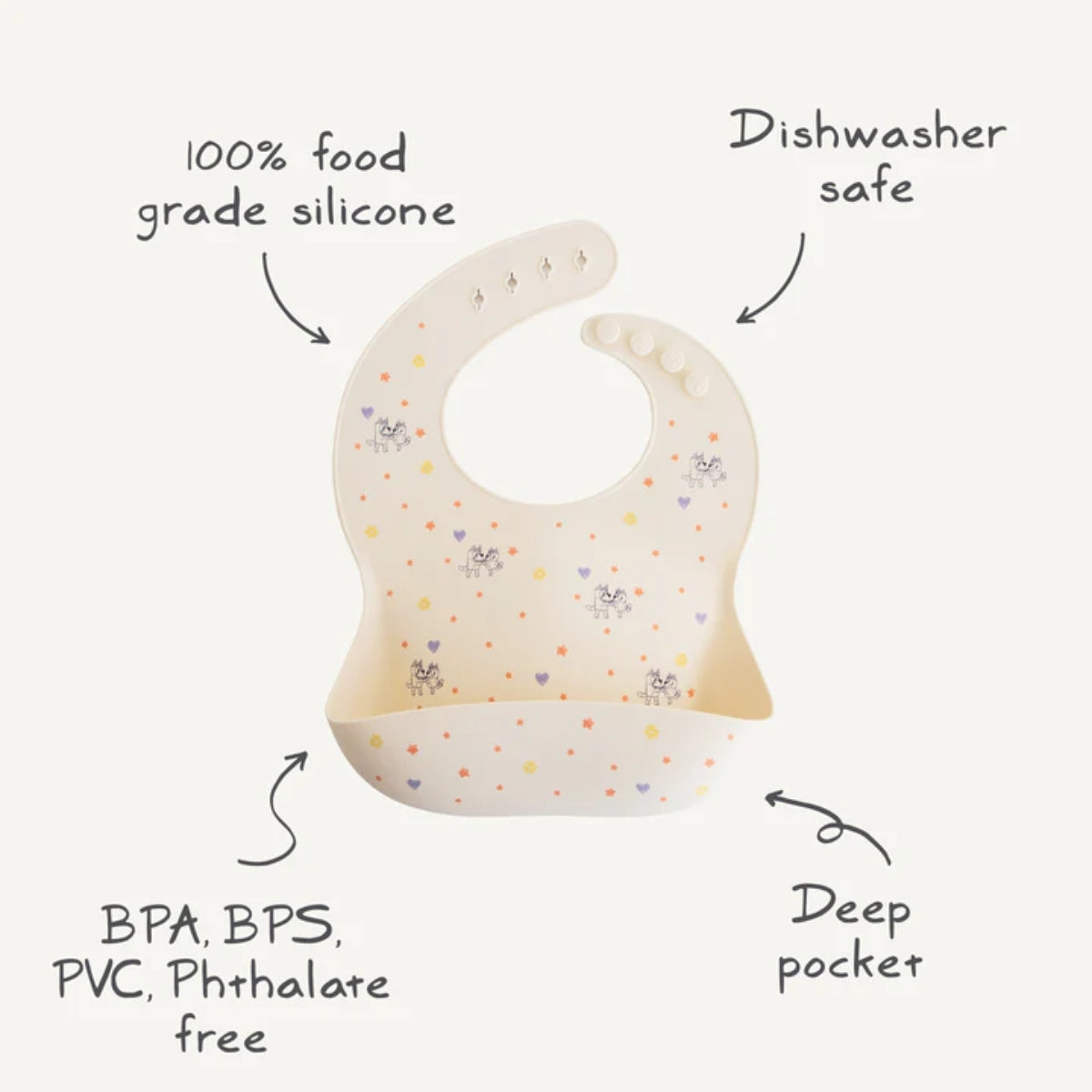 Mushie Silicone Baby Bib Bluey Ivory
