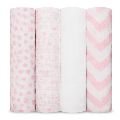 Comfy Cubs Baby Muslin Swaddle Blankets 4 Pack Pink - Luna Baby Store Miami