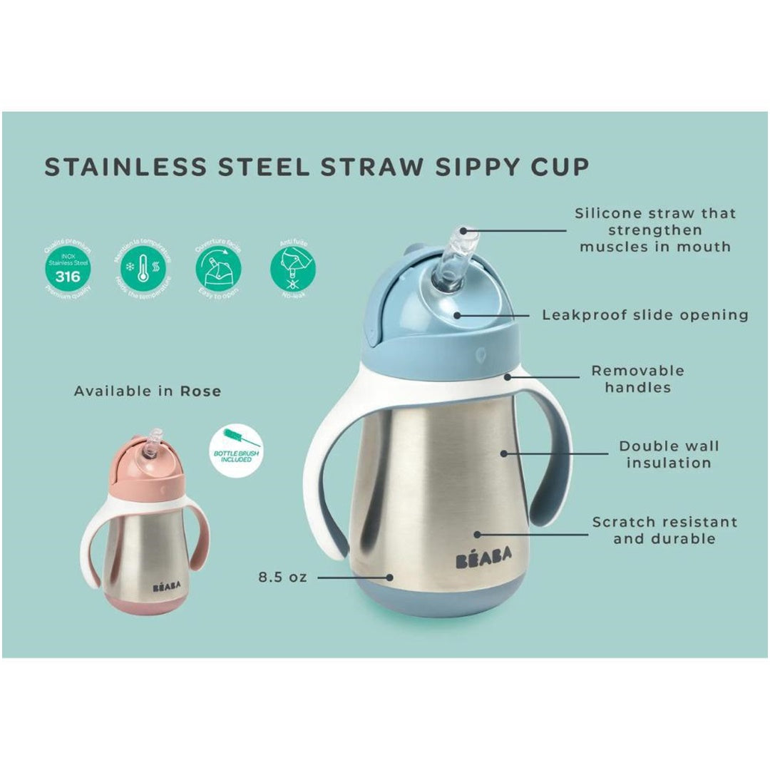 Beaba Stainless Steel Straw Sippy Cup - Rose