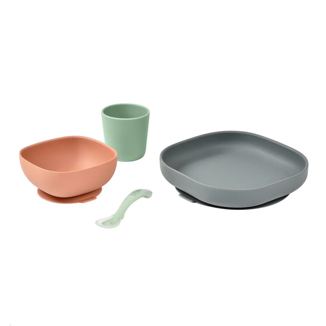 Beaba Beaba Silicone Suction Meal Set - Set of 4 - Mineral