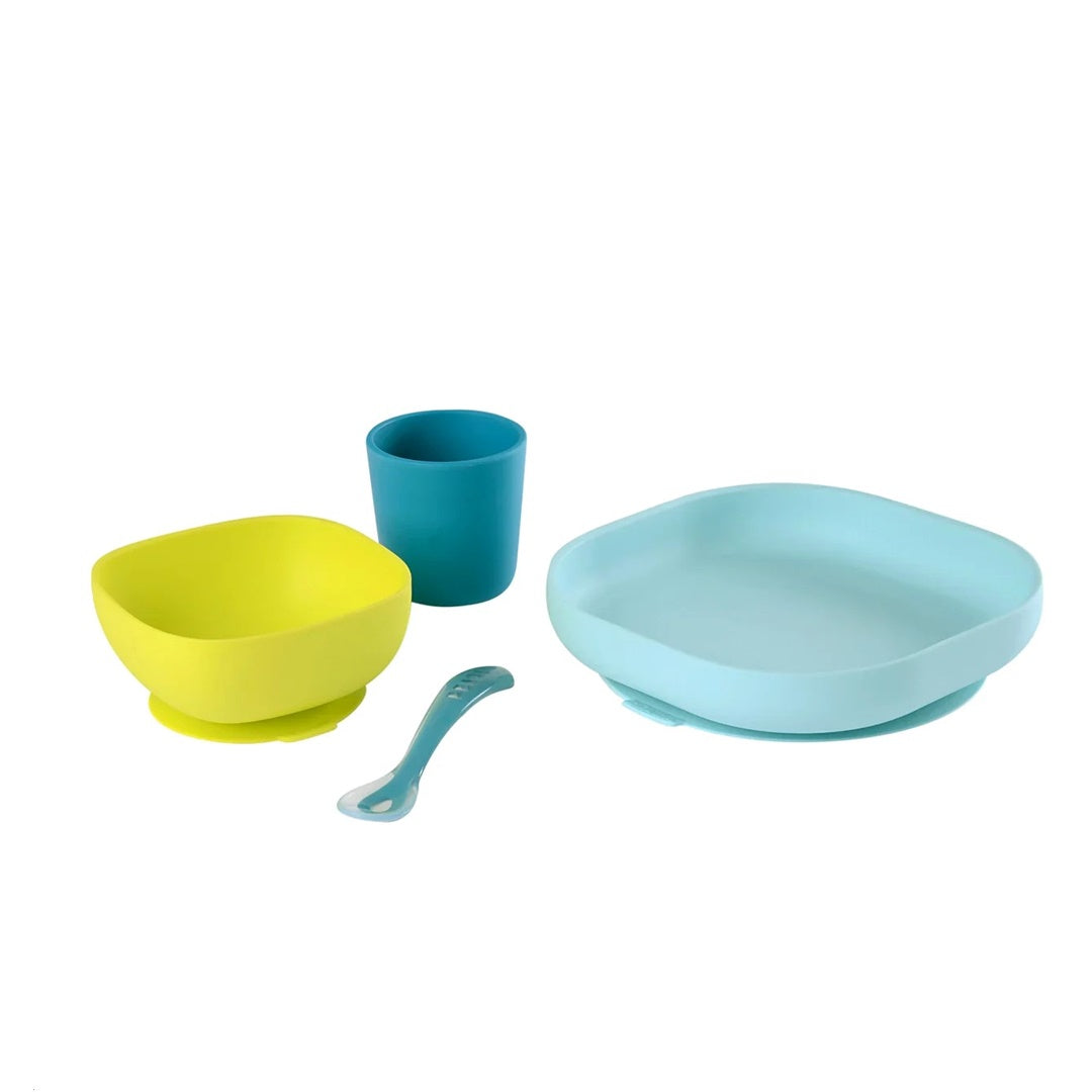 Beaba Silicone Suction Meal Set - Set of 4 - Peacock
