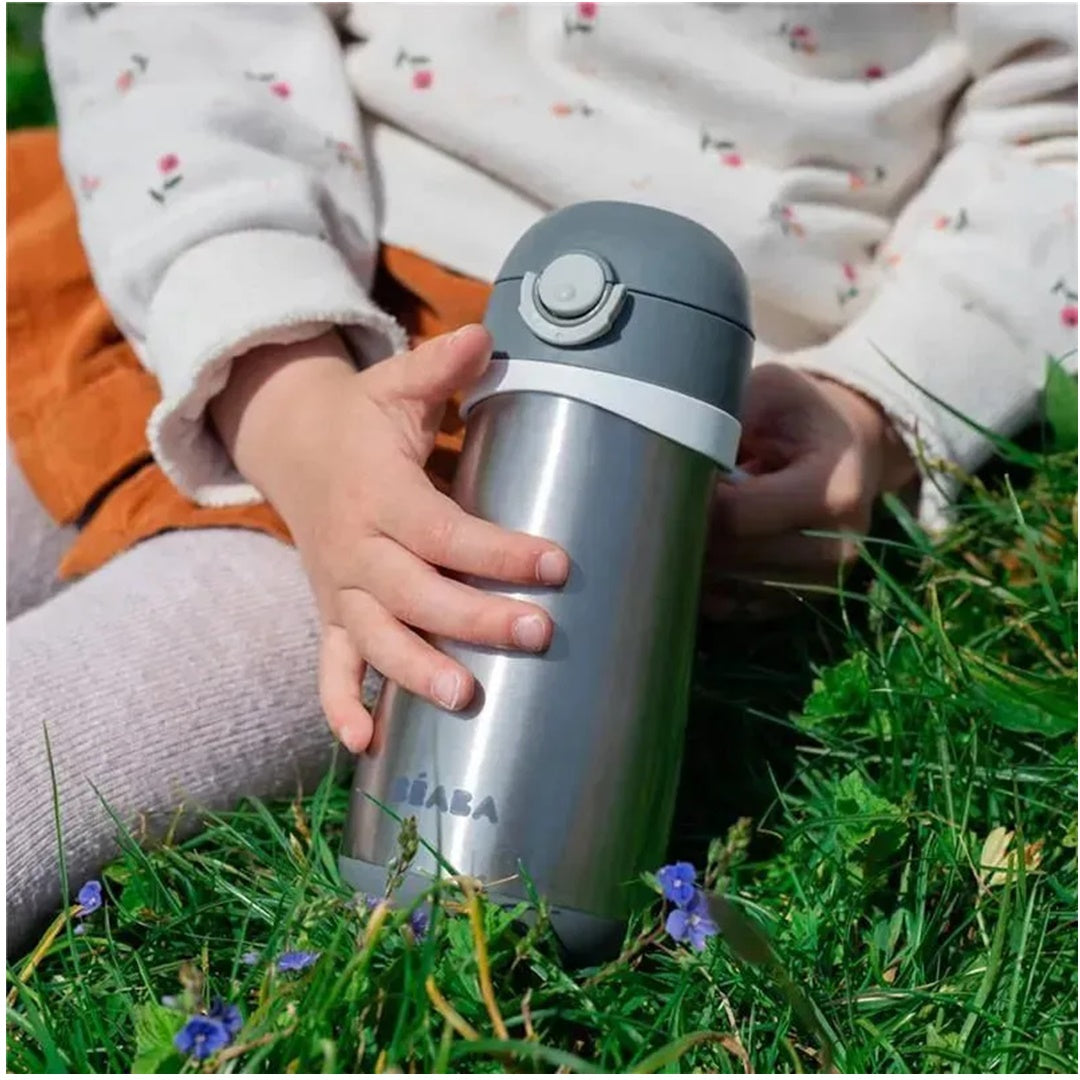 Beaba Stainless Steel Kids Water Bottle - Charcoal