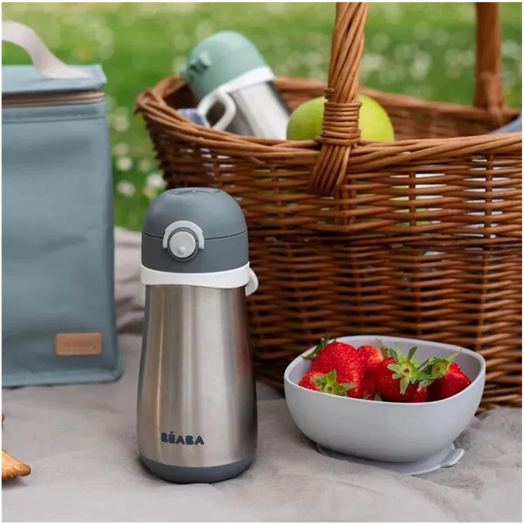 Beaba Stainless Steel Kids Water Bottle - Charcoal