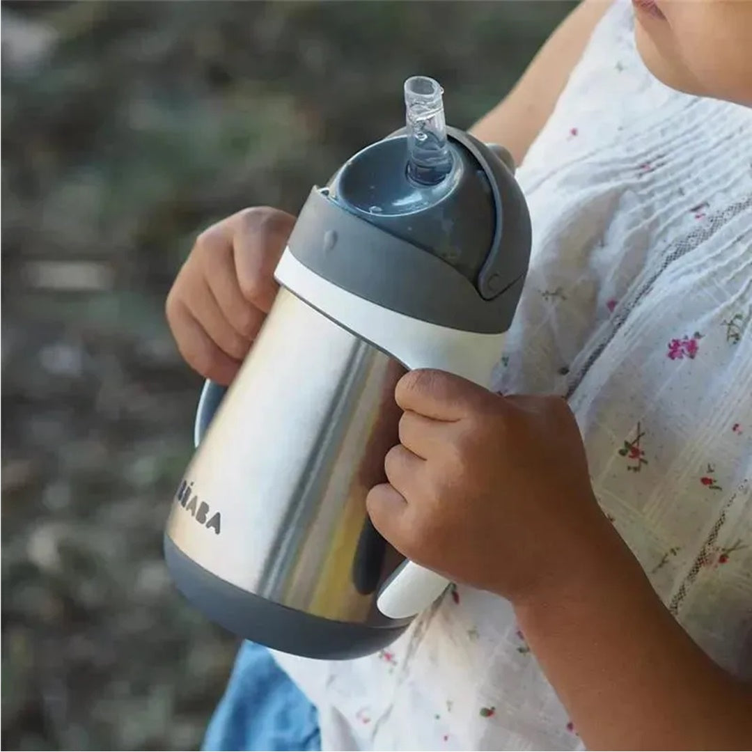 Beaba Stainless Steel Straw Sippy Cup - Charcoal