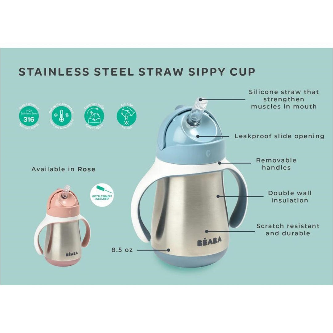 Beaba Stainless Steel Straw Sippy Cup - Charcoal