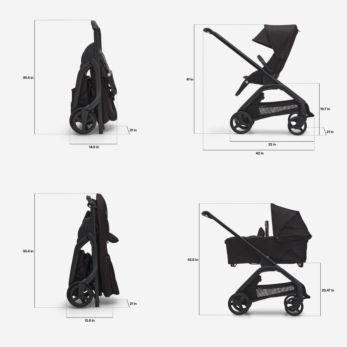 Bugaboo Dragonfly Stroller & Bassinet - Morning Pink/Frame Black