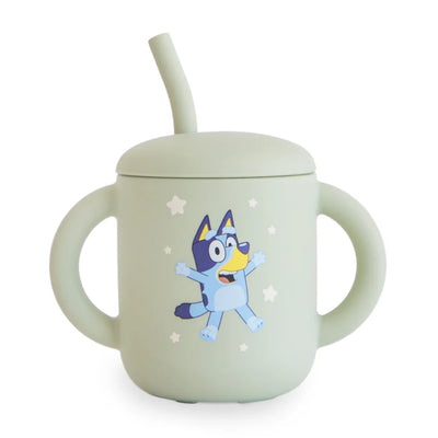 Mushie Silicone Training Cup + Straw - Bluey Sage