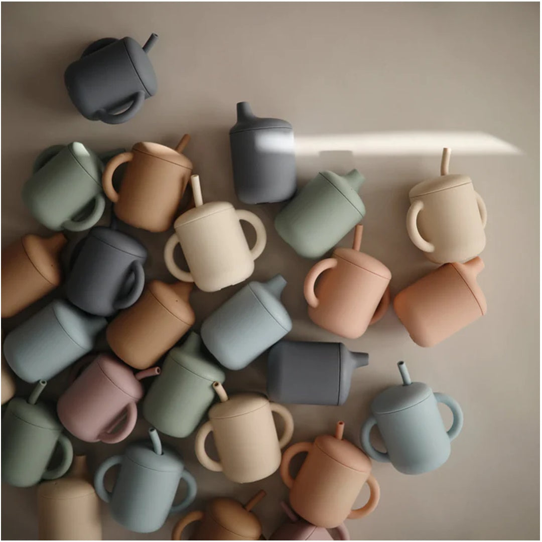 Mushie Silicone Training Cup + Straw Ivory