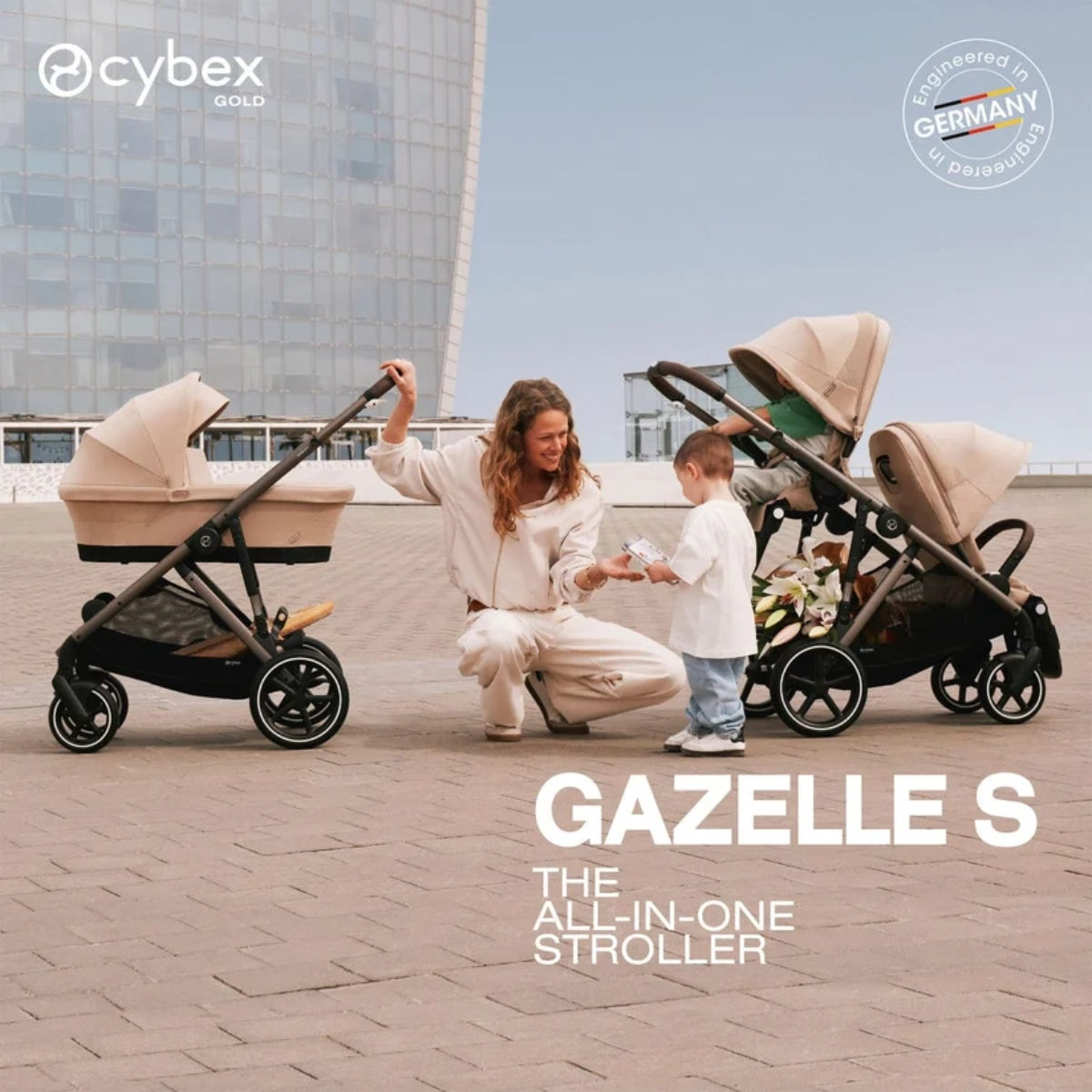 Cybex Gazelle S Single-to-Double Stroller - Taupe Frame / Chocolate Brown