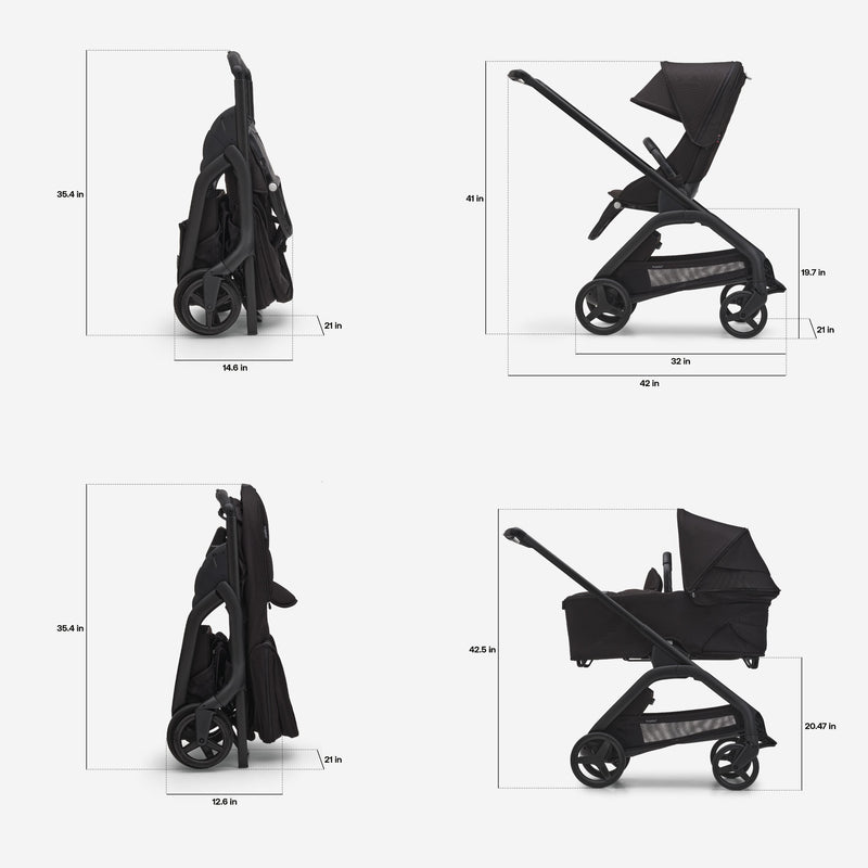Dragonfly Bassinet And Seat Stroller - Black/Grey Melange/Canopy Forest Green