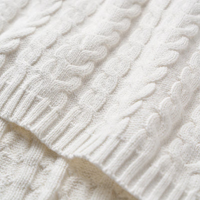 Elegant Baby Horseshoe Cable Knit Baby Blanket - White