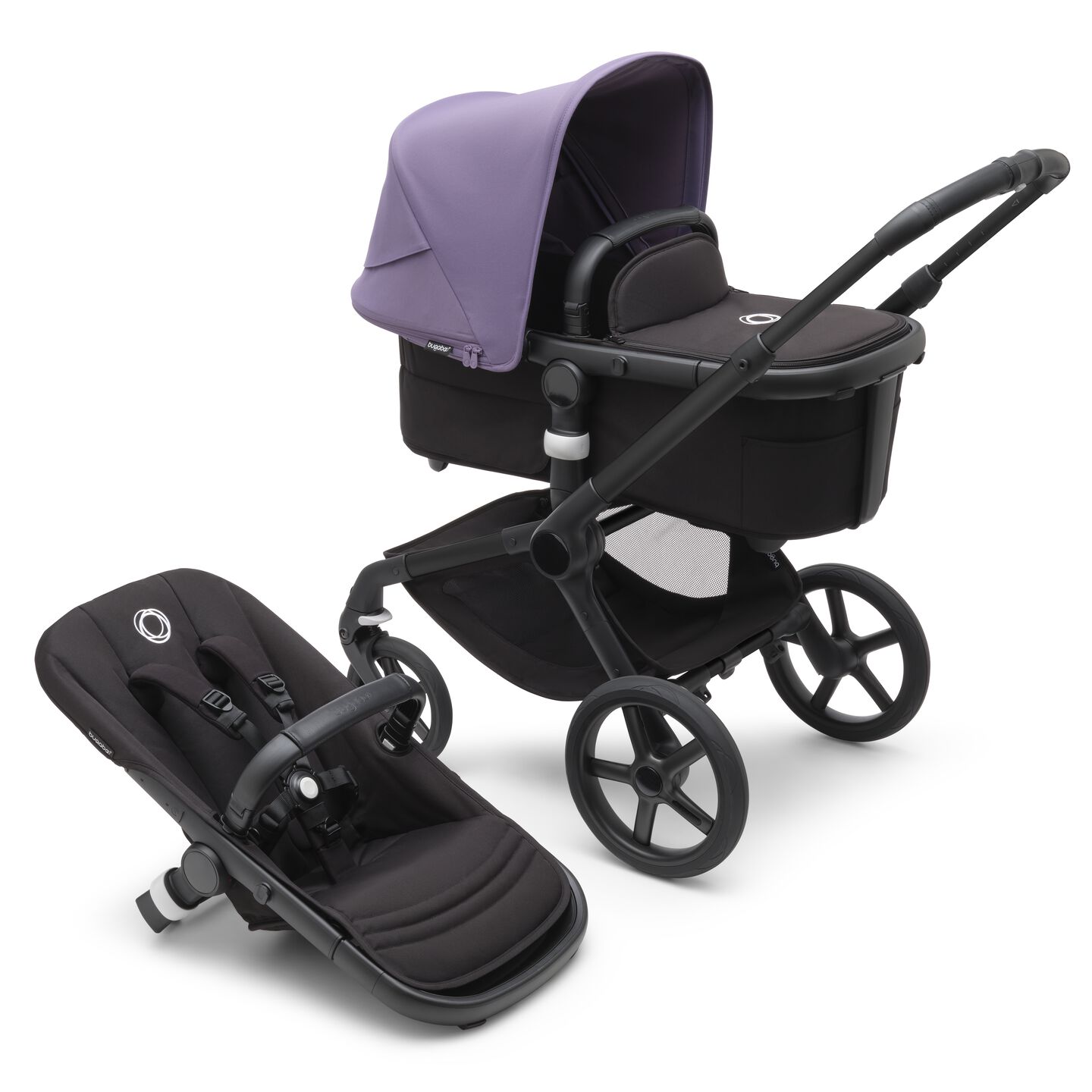 Bugaboo Fox 5 Bassinet & Seat Stroller - Black Chassis - Astro Purple/Black - Luna Baby Store Miami