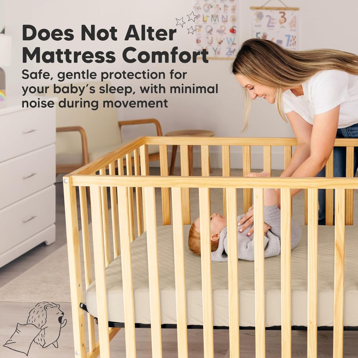 KeaBabies Waterproof Crib Mattress Protector Cover Fitted 2-Pack - Oat/Mavy