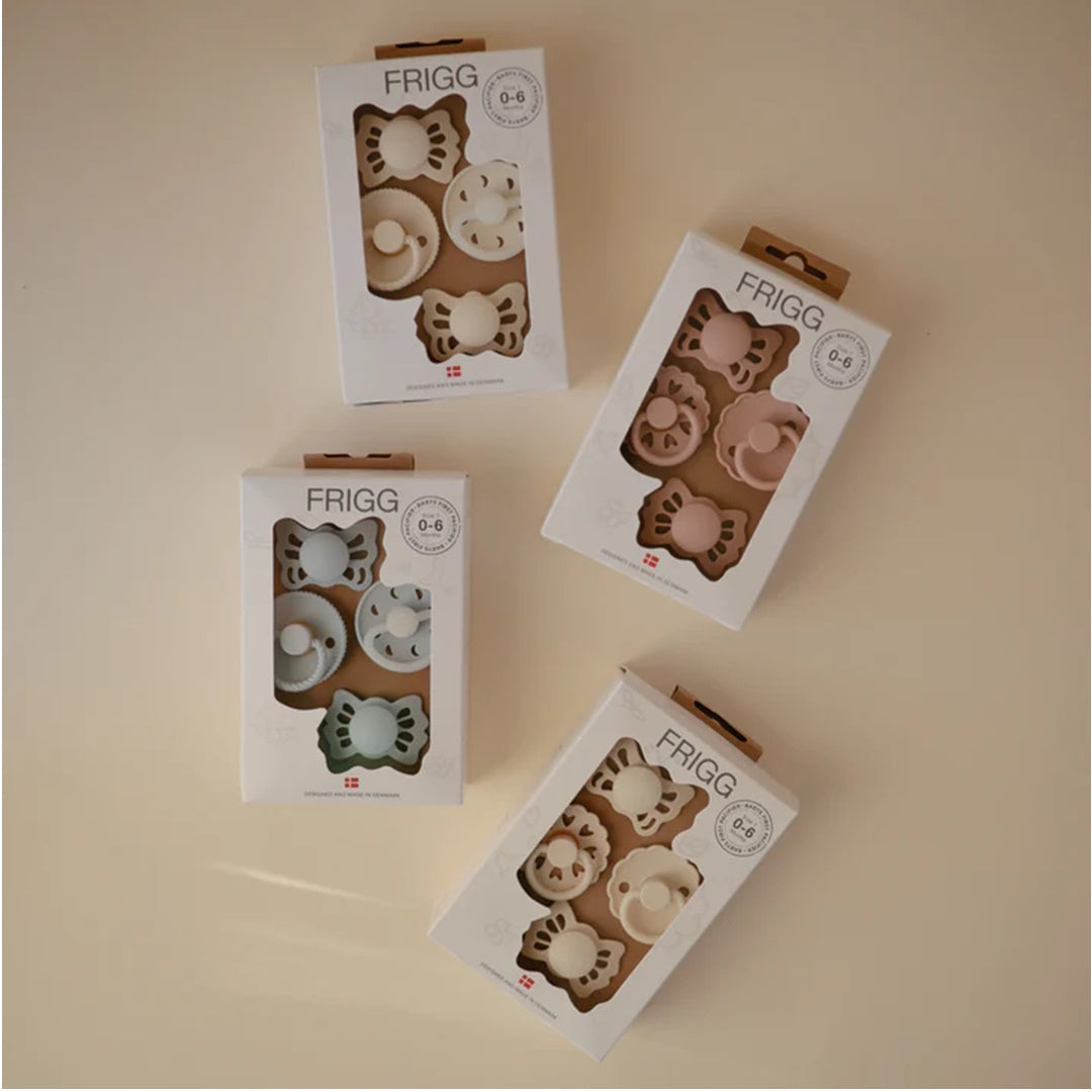 Mushie FRIGG Baby's First Pacifier Floral Heart 4-Pack 0-6M Cream