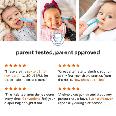 Oogiebear Infant Nose & Ear Cleaner Two Pack - Orange/Sea Foam with Case