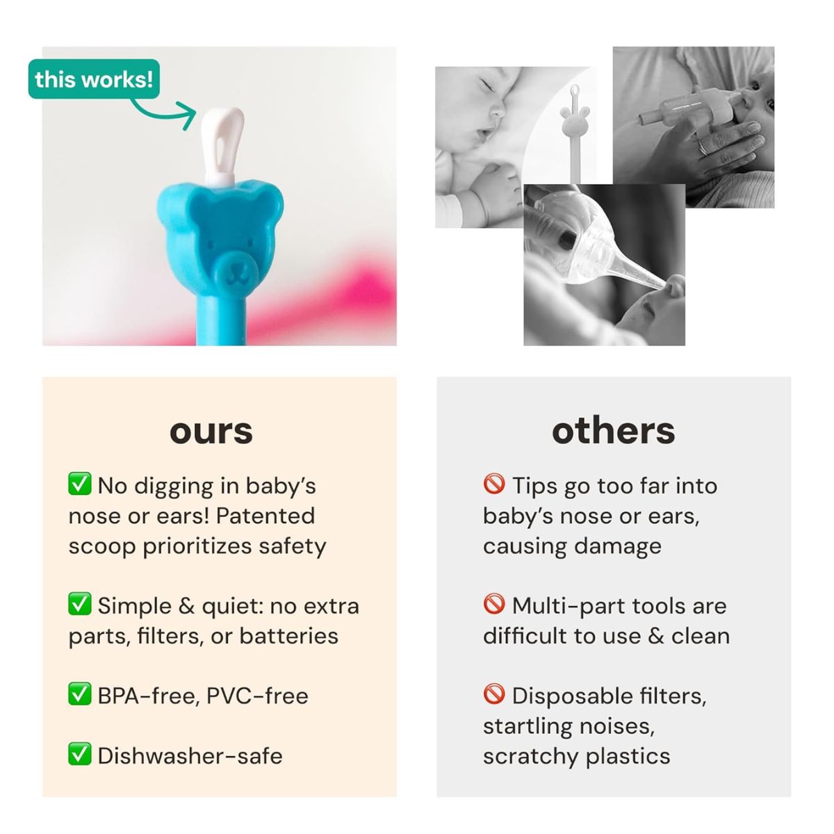 Oogiebear Infant Nose & Ear Cleaner Two Pack - Orange/Sea Foam with Case