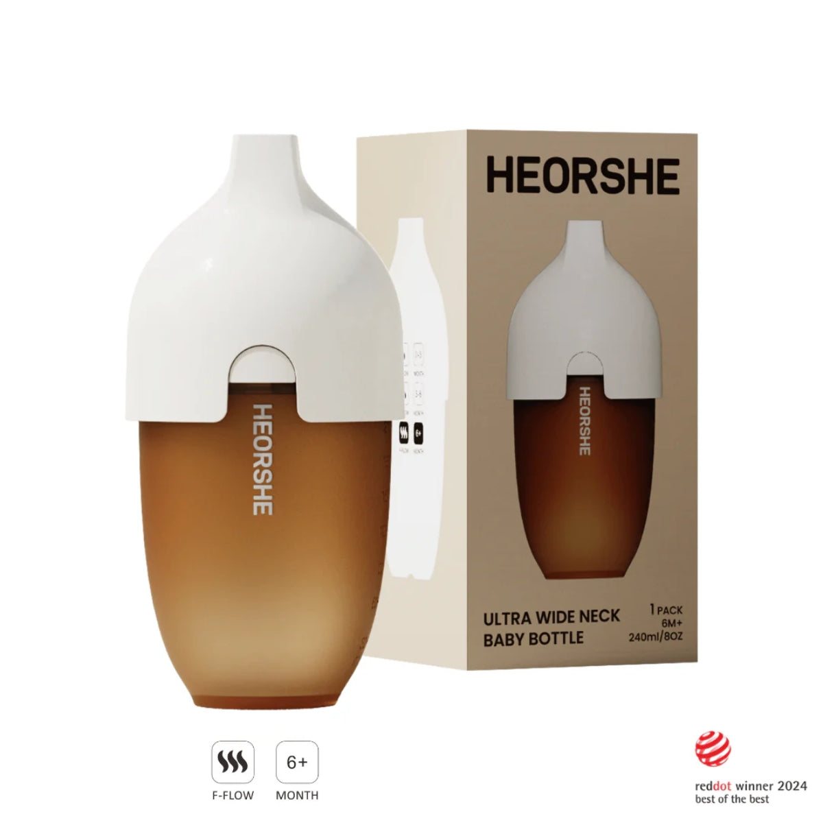 HEORSHE Ultra Wide Neck Baby Bottle 8 OZ - White