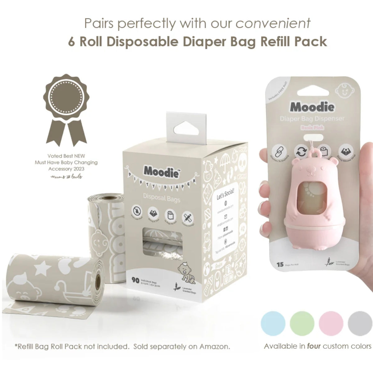 Moodie Teddy Bear Disposable Diaper Bag Dispenser | ROSIE PINK
