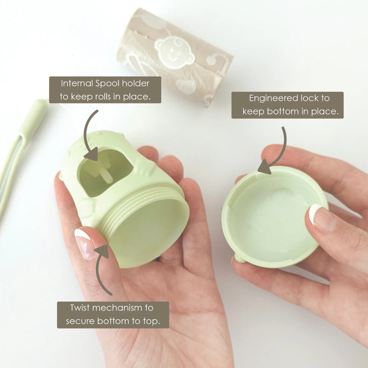 Moodie Teddy Bear Disposable Diaper Bag Dispenser | SAGE GREEN