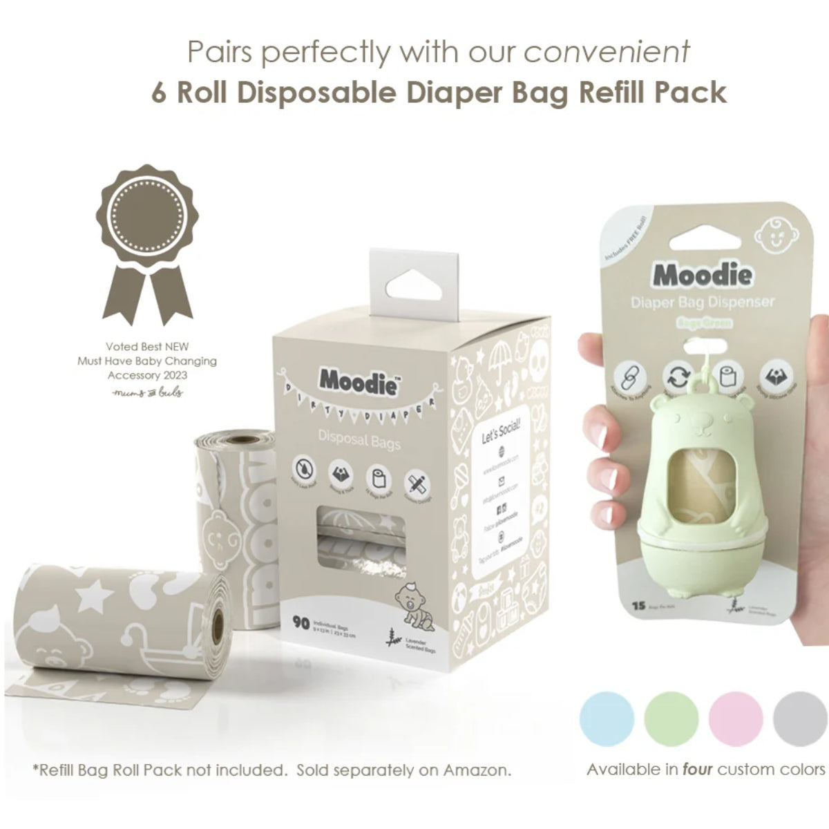 Moodie Teddy Bear Disposable Diaper Bag Dispenser | SAGE GREEN