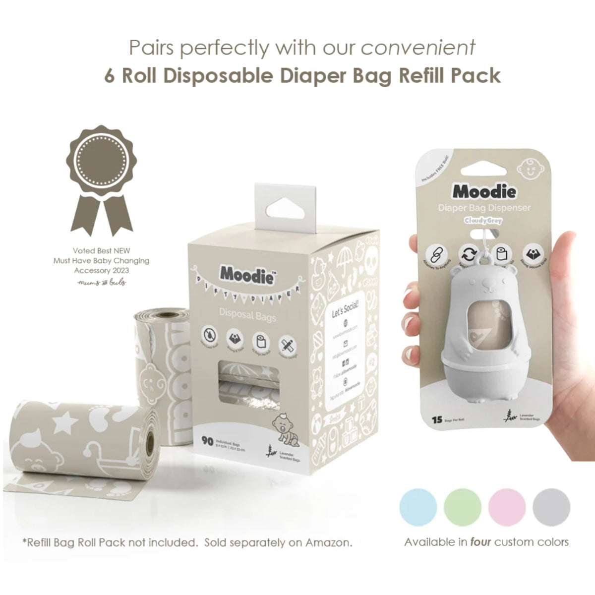 Moodie Teddy Bear Disposable Diaper Bag Dispenser | CLOUDY GREY