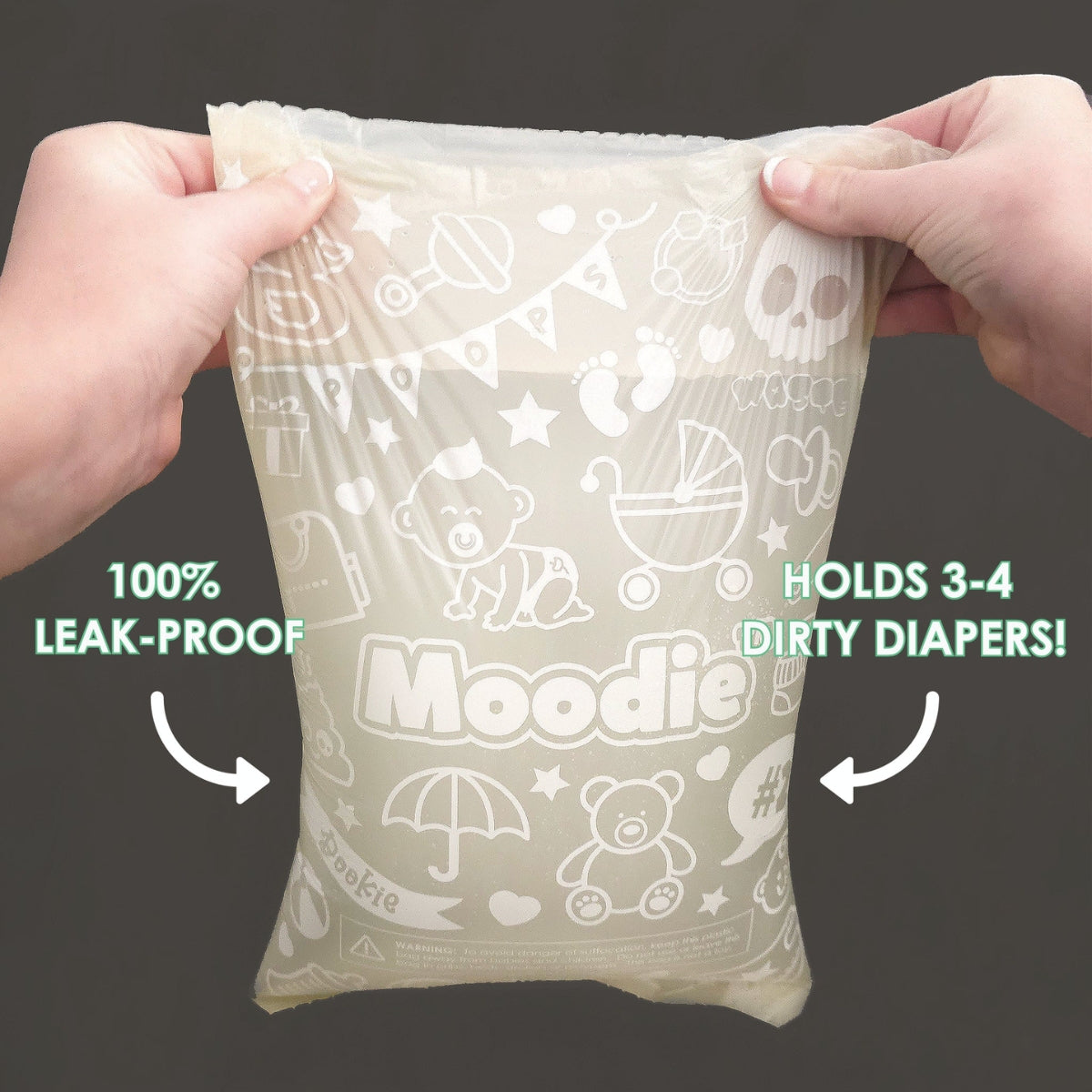 Moodie Baby Disposable Diaper Bags |VANILLA SCENTED - 6 Roll Refill Pack