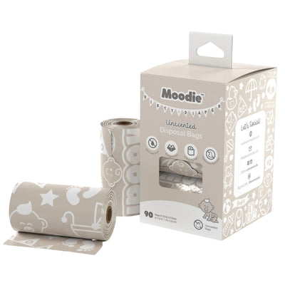 Moodie Baby Disposable Diaper Bags | UNSCENTED - 6 Roll Refill Pack