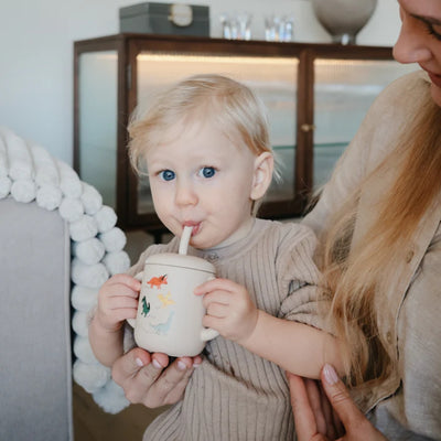 Mushie Silicone Training Cup + Straw - Dinosaurs