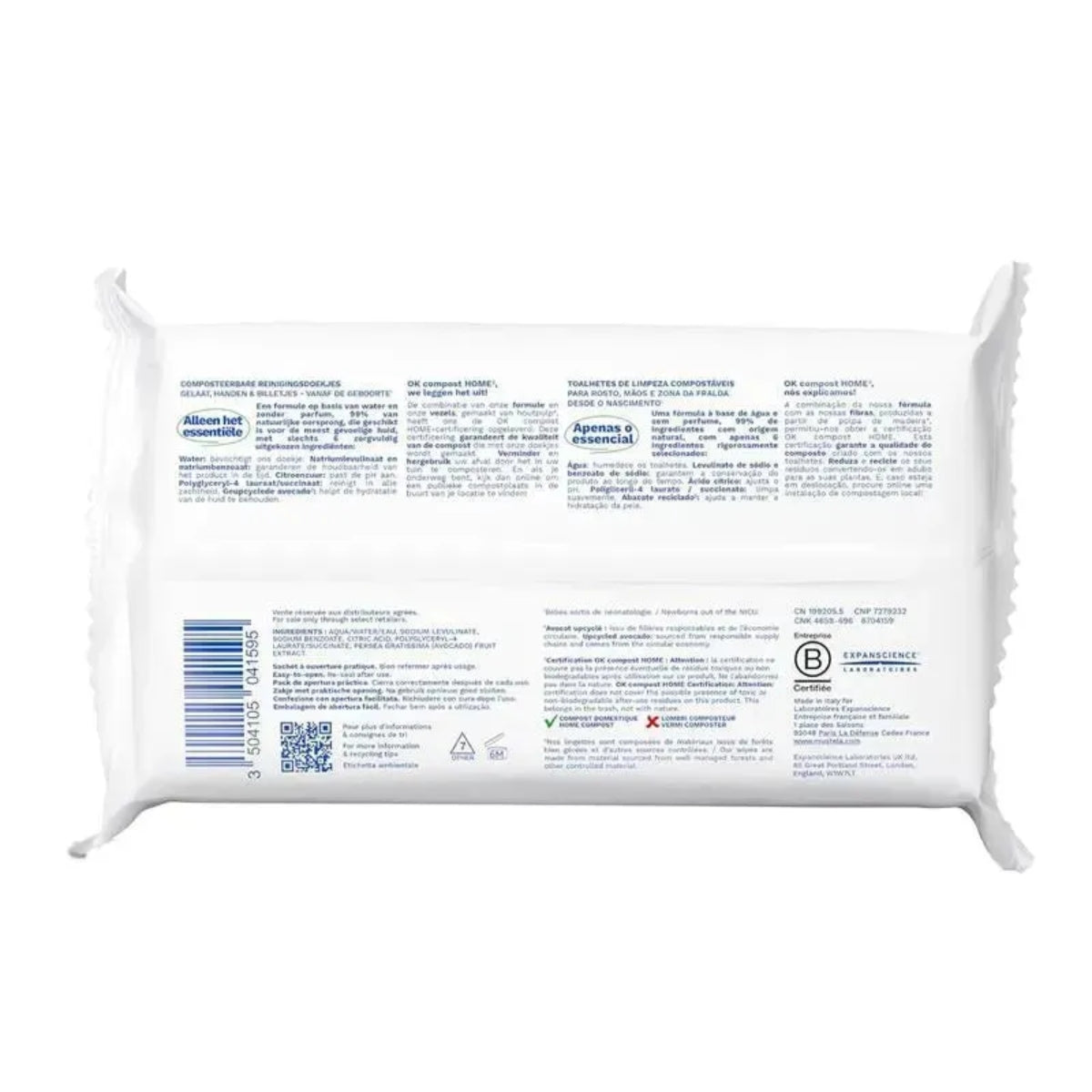 Mustela Compostable Cleansing Water Wipes Fragrance Free (60 Count)