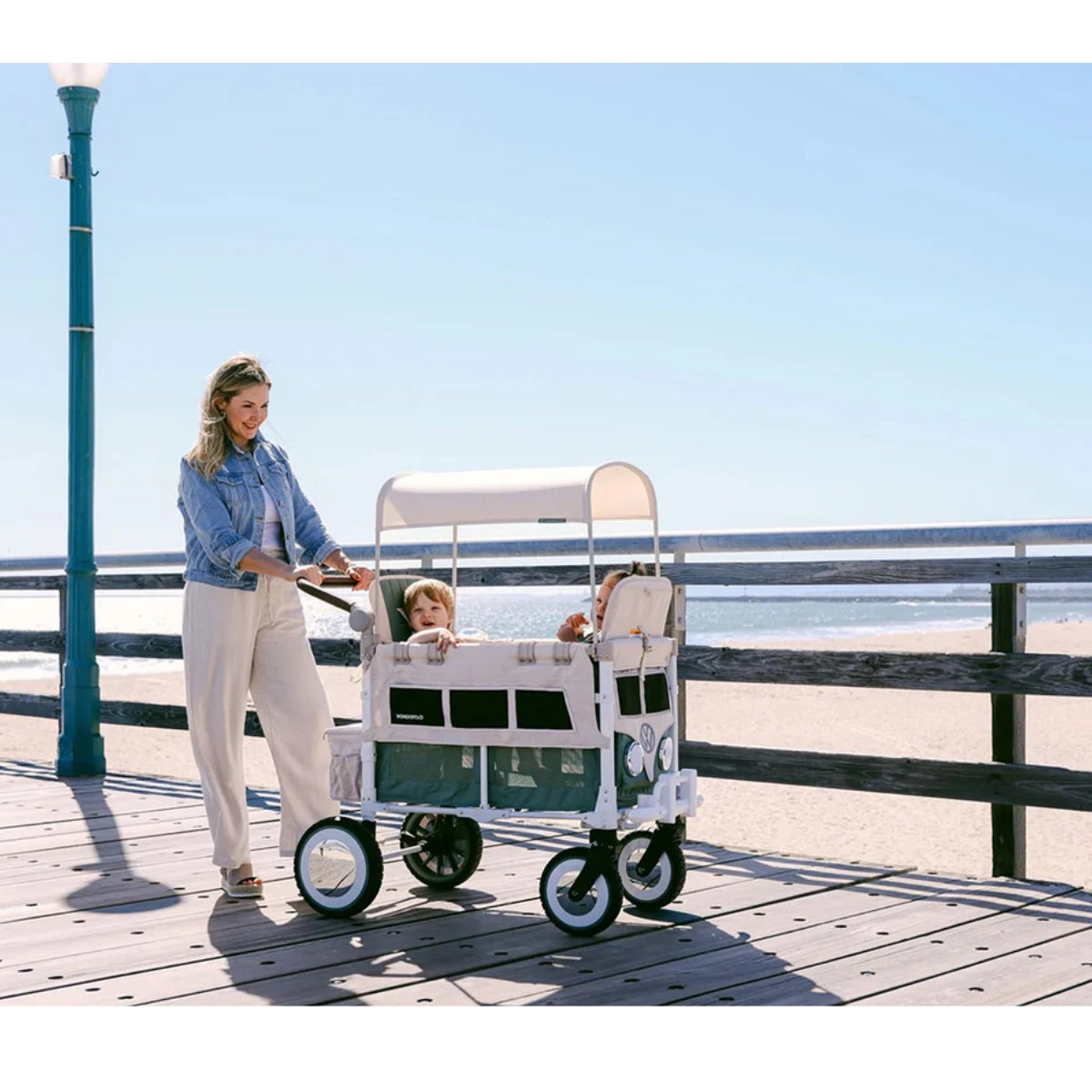 WonderFold VW2 Volkswagon Double (2 Seater) Stroller Wagon - Sage Green