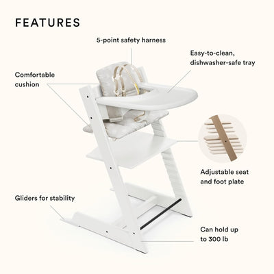 Stokke Tripp Trapp High Chair - White W Silver Star Cushion & Tray
