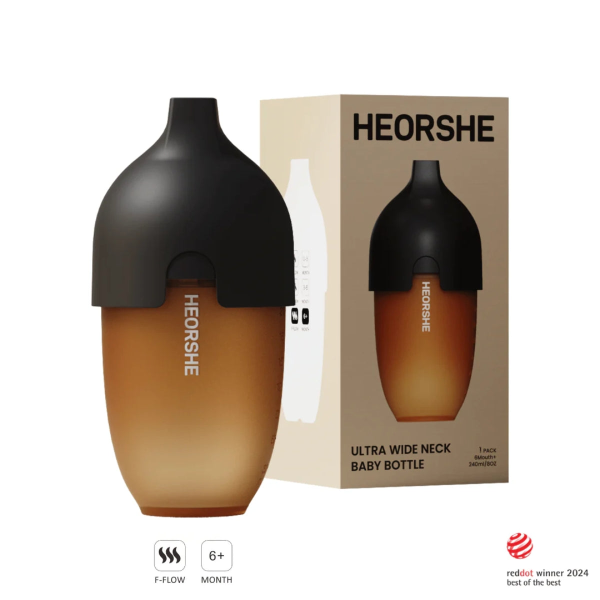 HEORSHE Ultra Wide Neck Baby Bottle 8 OZ - Black