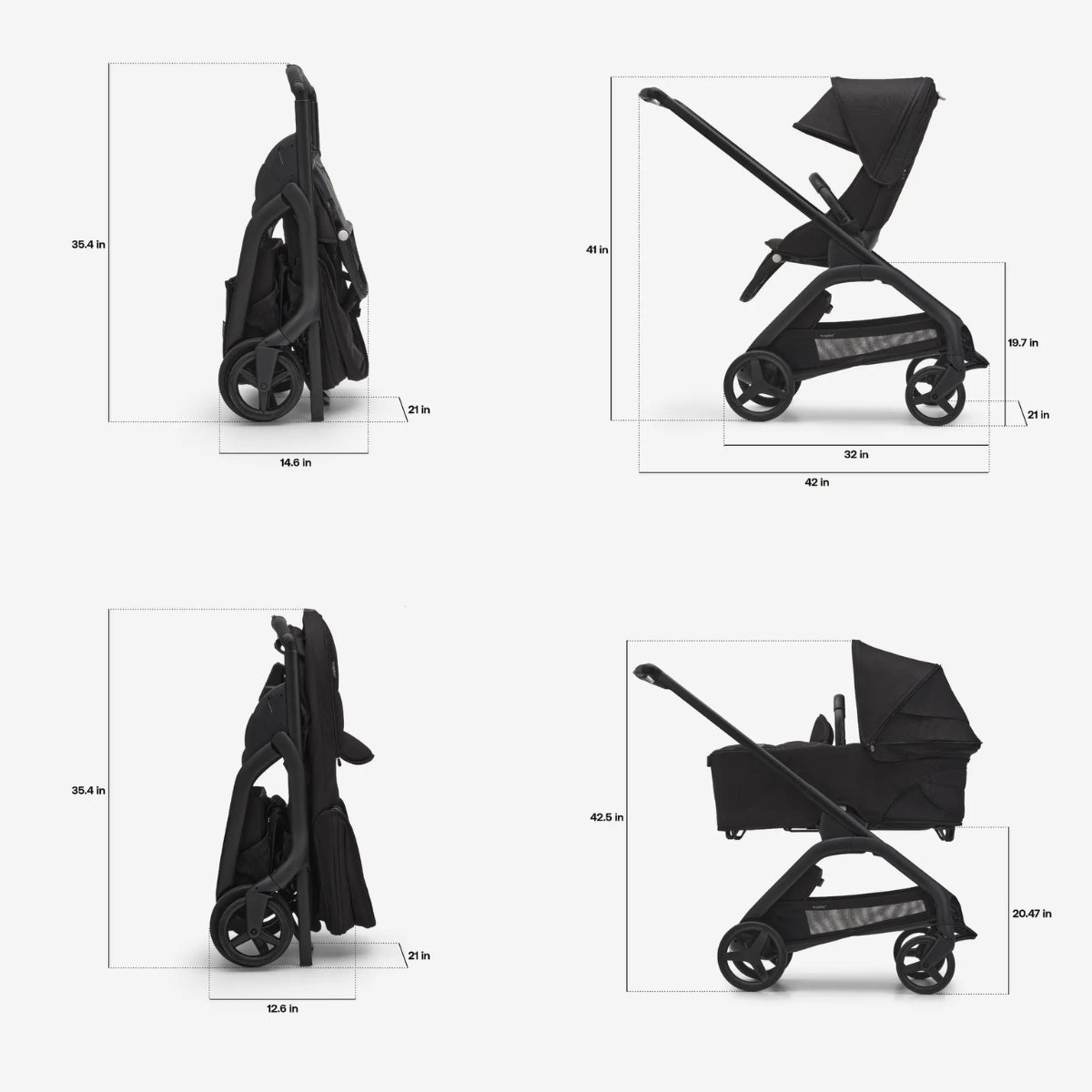 Bugaboo Dragonfly Bassinet And Seat Stroller - Black/Black/Canopy Forest Green