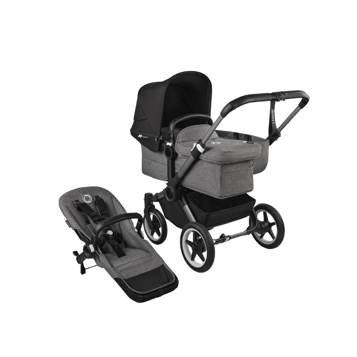 Bugaboo Donkey 5 Mono Bassinet and Seat - Midnight Black/Grey Melange/Graphite Chassis