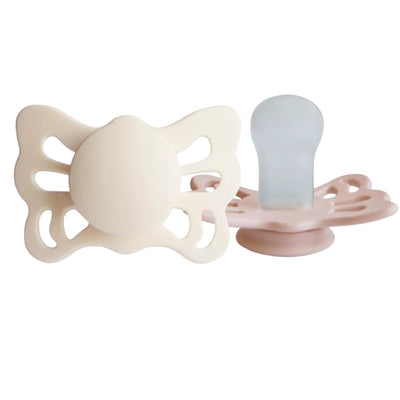 Mushie FRIGG Butterfly Anatomical Silicone Pacifier 2-Pack 0-6M Cream E Blush